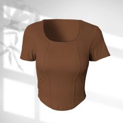 5Pcs Women Clothings Short Sleeve Crop Top U Neck Sportswear Yoga Women T shirt 