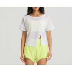 5Pcs Mesh Side Slit Yoga TShirts Backwards Polyester Smocked Crop Tops For Women